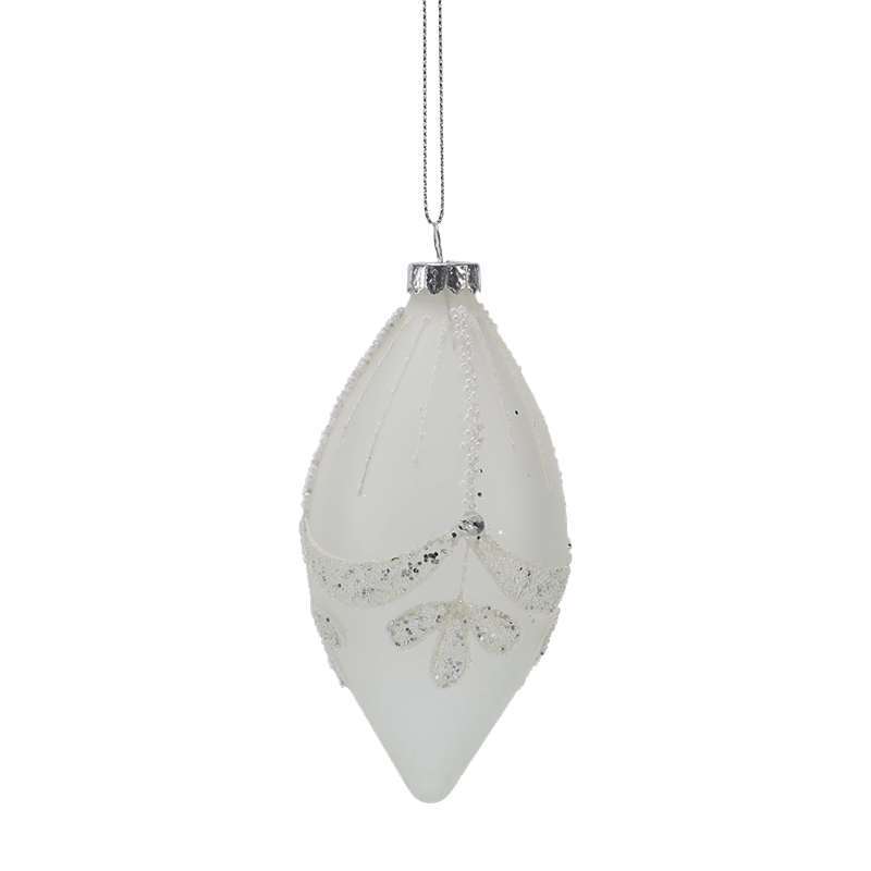 Đồ trang trí thủy tinh Giáng sinh màu trắng đính cườm cô dâu 8cm (Đơn / Bộ 3)