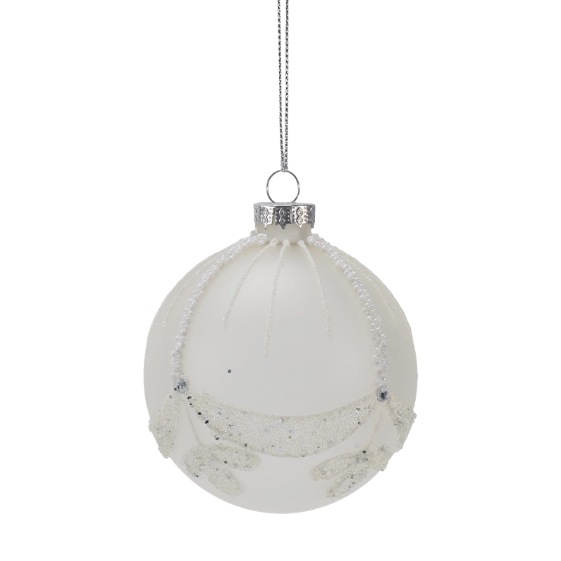 Đồ trang trí thủy tinh Giáng sinh màu trắng đính cườm cô dâu 8cm (Đơn / Bộ 3)
