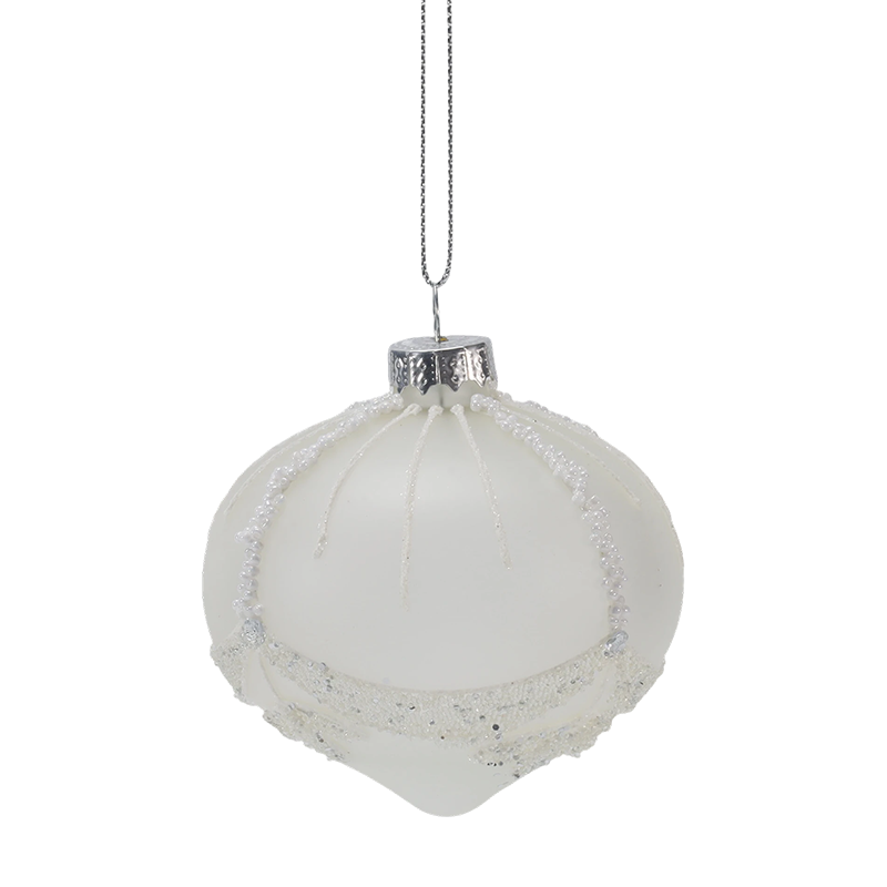 Đồ trang trí thủy tinh Giáng sinh màu trắng đính cườm cô dâu 8cm (Đơn / Bộ 3)
