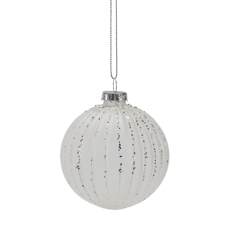 Đồ trang trí quả bóng thủy tinh sọc Morandi Giáng sinh 8cm (Đơn / Bộ 3)