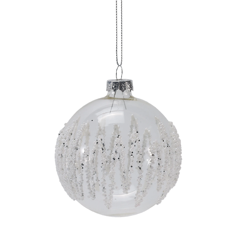 Đồ trang trí quả cầu thủy tinh Giáng sinh trong suốt 8cm Icicle đính cườm (Đĩa đơn / Bộ 3)