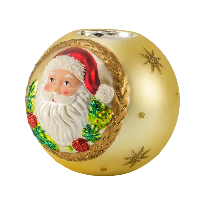 Chân nến thủy tinh dập nổi 12 * 12Santa Claus