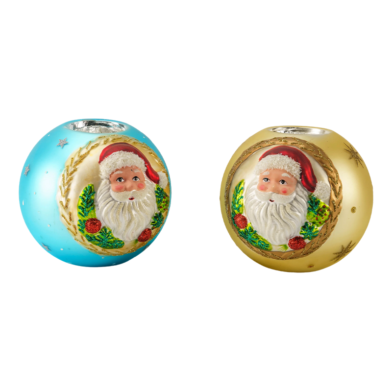 Chân nến thủy tinh dập nổi 12 * 12Santa Claus