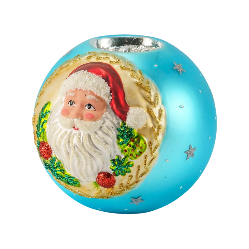 Chân nến thủy tinh dập nổi 12 * 12Santa Claus