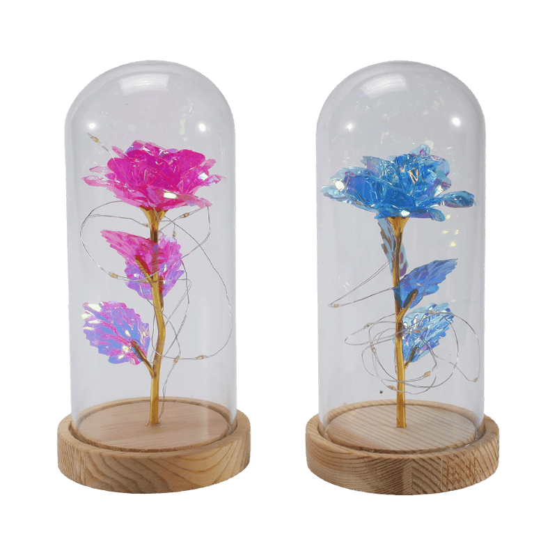 Đèn cloche thủy tinh hoa hồng Galaxy (Có/Không có gấu bông, nhiều màu)