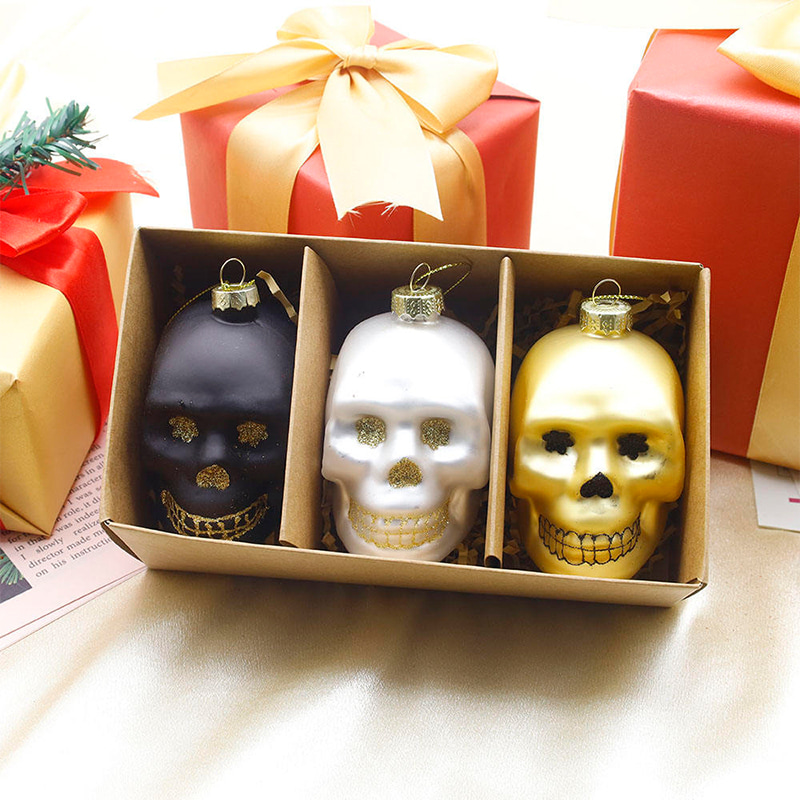 Bộ trang trí hộp sọ thủy tinh Halloween 8 * 9cm